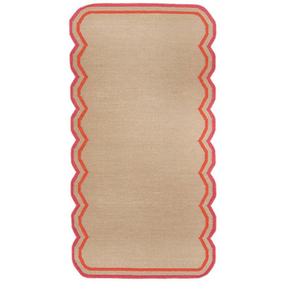 Scalloped Wool Dhurrie Rug in Coral - 2m x 1m