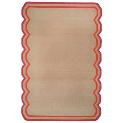 Scalloped Wool Dhurrie Rug in Coral - 2m x 3m