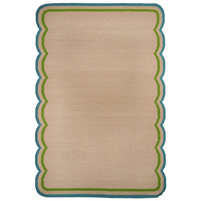 Scalloped Wool Dhurrie Rug in Sea - 2m x 3m