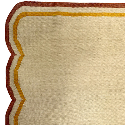 Scalloped Wool Dhurrie Rug in Curry - Various Sizes