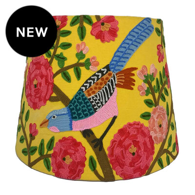 Summer Birds Tapered Lampshade - Yellow - 40cm x 30cm x 30cm