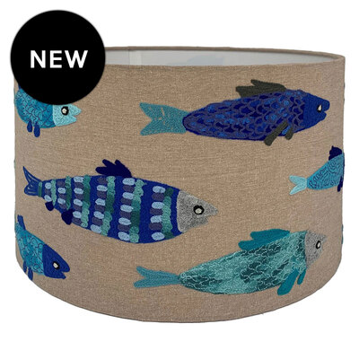 Tropical Fish Drum Lampshade - Blue Multi - 40cm x 40cm x 25cm