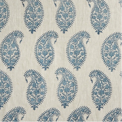 Walter G Paisley Linen Fabric - Azure