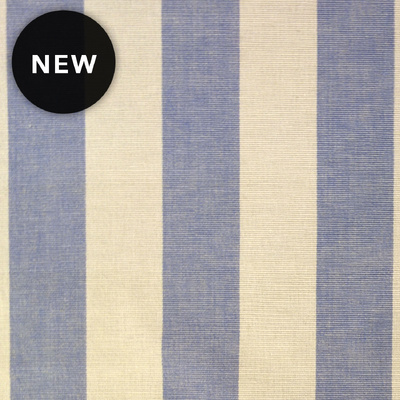 Pavilion Stripe Cotton Fabric - Putty/Bluebell