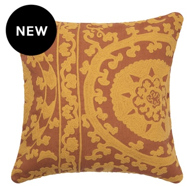 Crewel Sunflower Embroidered Linen Cushion Cover - Various Sizes