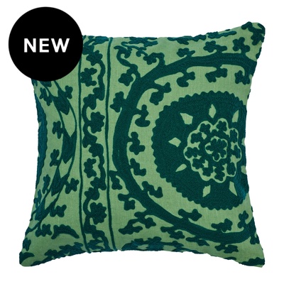Crewel Moss Embroidered Linen Cushion Cover - Various Sizes