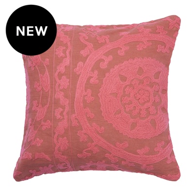 Crewel Carnation Embroidered Linen Cushion Cover - Various Sizes