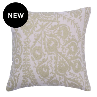 Crewel Putty Embroidered Linen Cushion Cover - Various Sizes
