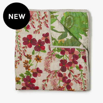 Bonnie and Neil Lupin Multi & Marigold Leaf Linen Quilted Throw