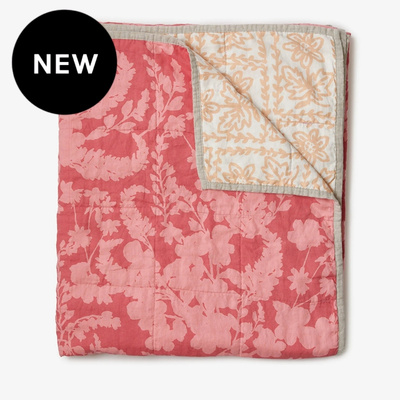 Bonnie and Neil Petal Pink & Daisy Buff Linen Quilted Throw