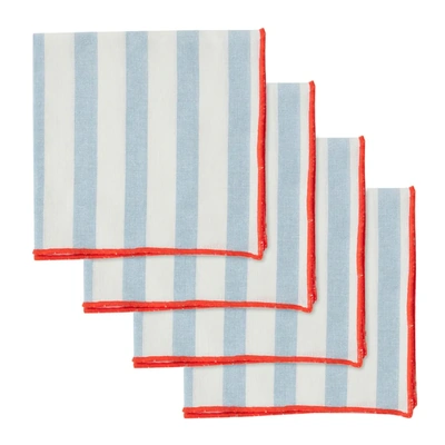 Luna Cotton Napkins - Set of 4 - Sky/Red