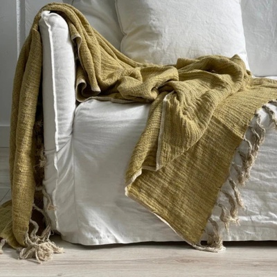 Audrey Linen Throw - Yellow/Natural