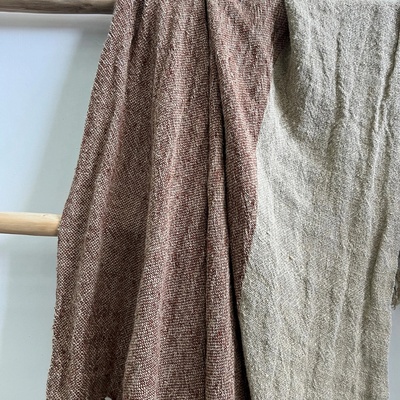 Hugo Knotted Fringe Linen Throw - Rust/Natural