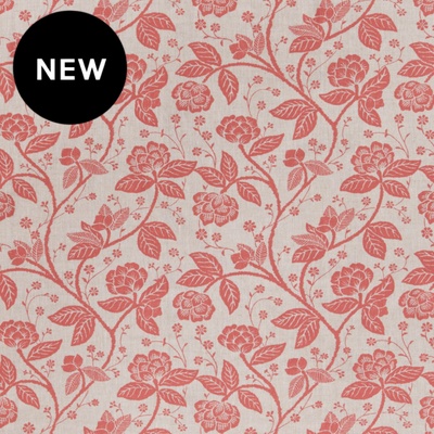 Verandah Floral 100% Linen Fabric - Coral