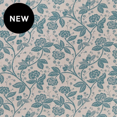 Verandah Floral 100% Linen Fabric - Teal