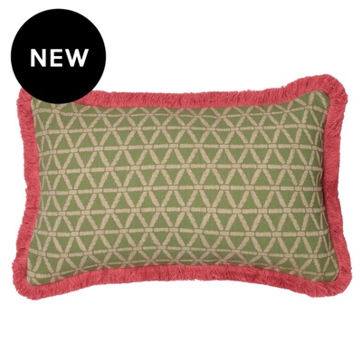 Parlour Ceiling Mint with Ruche Pink Fringe Cushion Cover - 30cm x 50cm