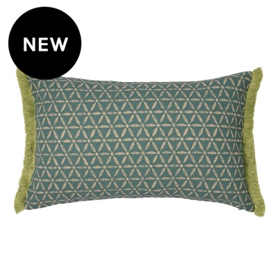 Tin Daisy Teal with Ruche Fern Fringe Cushion Cover - 35cm x 55cm