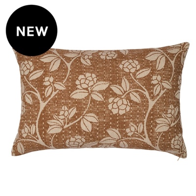 Pressed Floral Ginger with Hopsack Ginger Back Unpiped Cushion Cover - Various Sizes