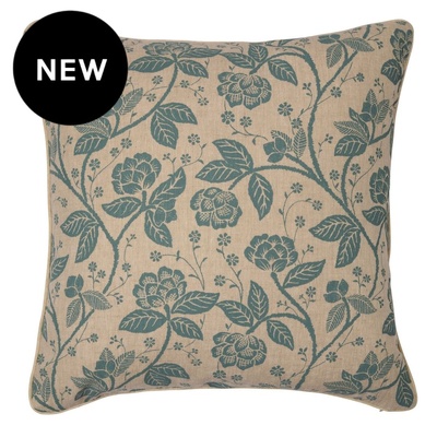 Verandah Floral Teal with Vintage Valance Piping Cushion Cover - 55cm x 55cm