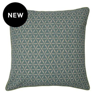 Tin Daisy Teal with Ruff Spearmint Piping Cushion Cover - 55cm x 55cm