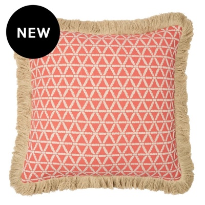 Parlour Ceiling Coral with Long Ruche Natural Fringe Cushion Cover - 50cm