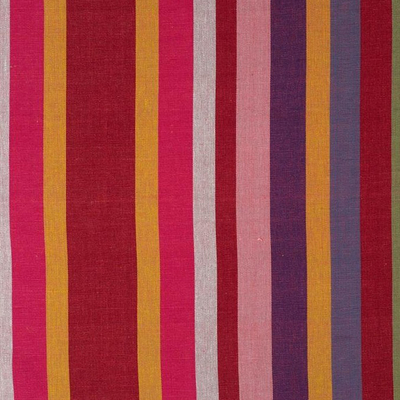 Spice Stripe Hand Woven Multi Striped Textured Cotton Fabric - Masala